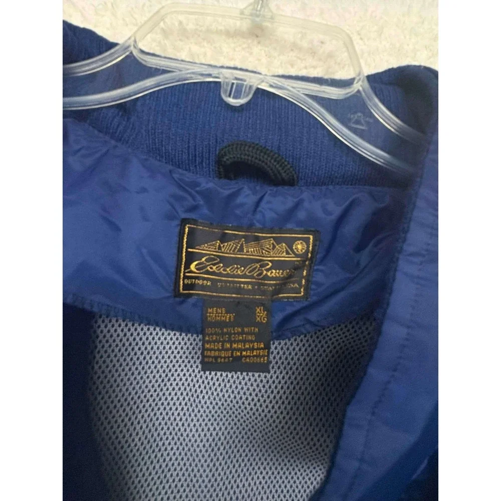 Eddie Bauer Mens XL Navy Blue Nylon Windbreaker Jacket Full Zip Mesh Lined XL